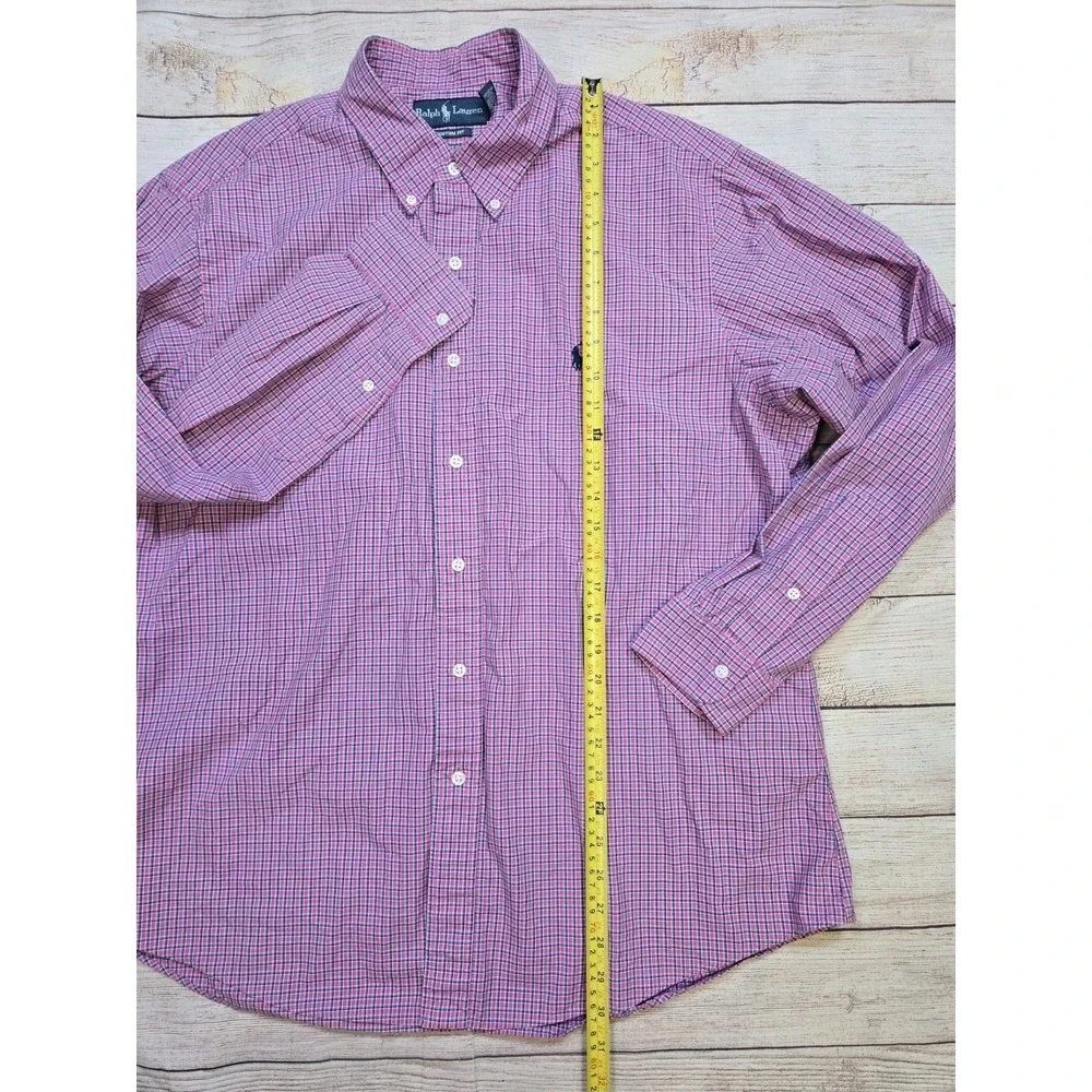 Polo Ralph Lauren Men Shirt Multi Plaid Custom Fit 17.5 Long Sleeve Button Down